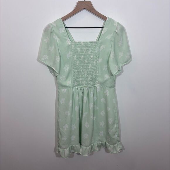 Abercrombie & Fitch Green Floral Ruffle Mini Dress Smocked Back Medium - Picture 7 of 13